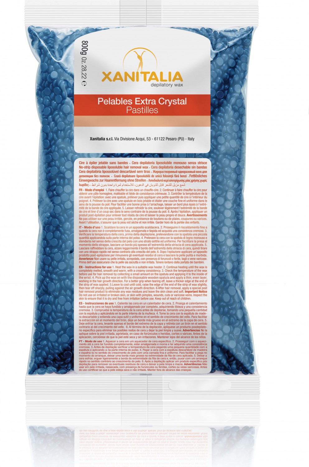  XanitaliaPro Film Wax Pelables Extra Crystal Brasilian System Ocean Blue 800 g 