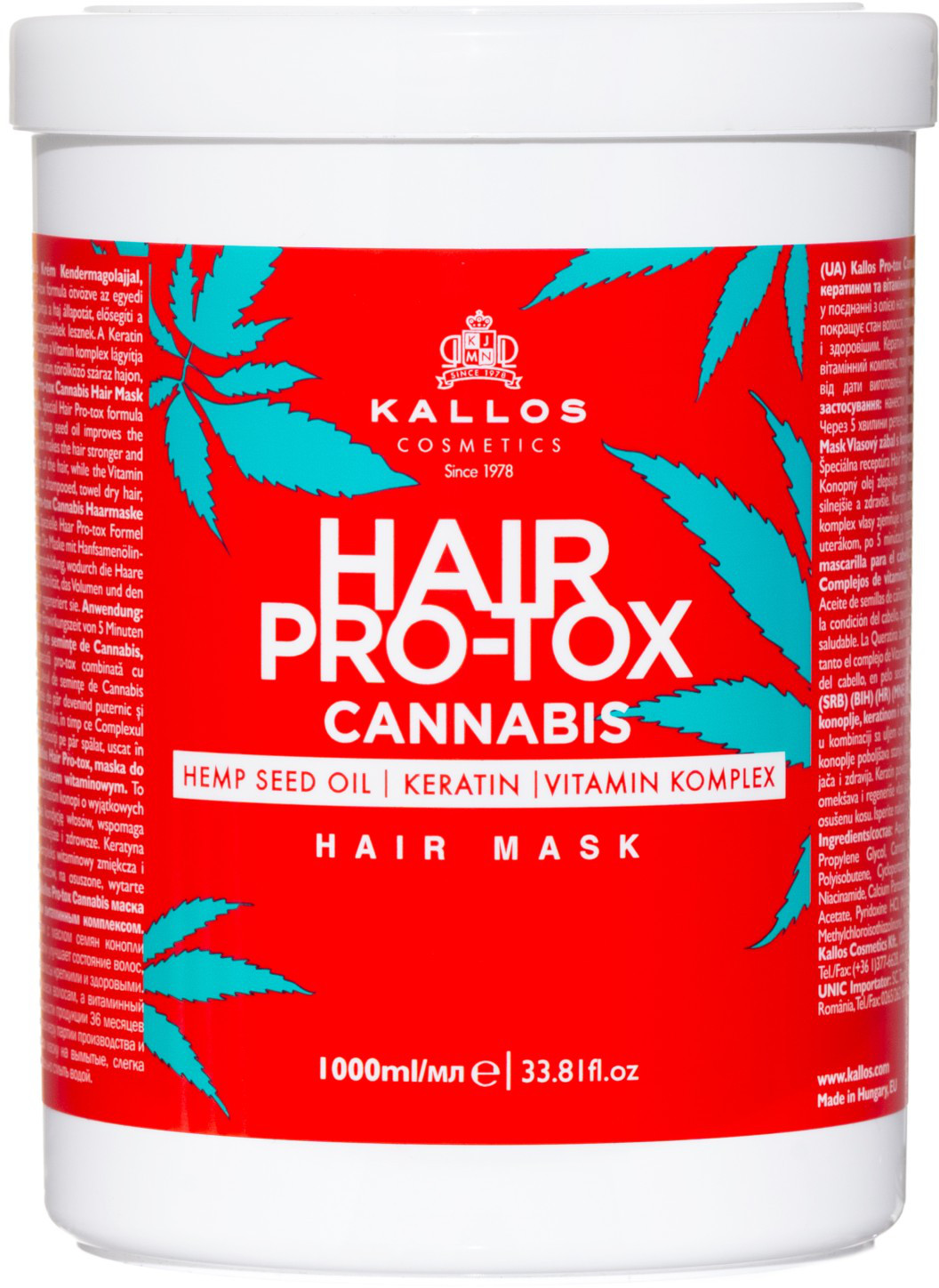  Kallos Hair Pro-Tox Cannabis Hair Mask 1000 ml 